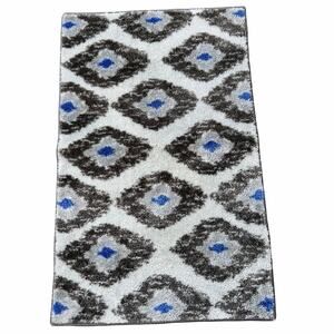 Geometric Gray Blue Bath Mat Ikat Diamond Plush Modern Bathroom Floor Rug